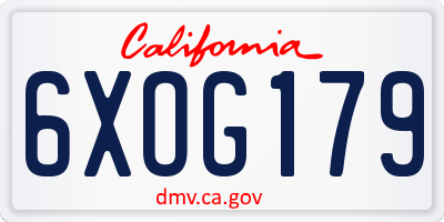CA license plate 6XOG179
