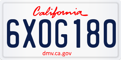 CA license plate 6XOG180