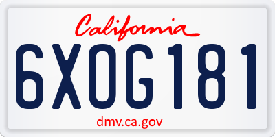 CA license plate 6XOG181