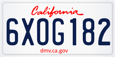 CA license plate 6XOG182