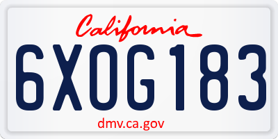 CA license plate 6XOG183