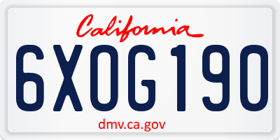 CA license plate 6XOG190