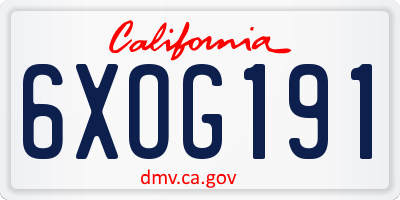 CA license plate 6XOG191