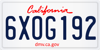 CA license plate 6XOG192