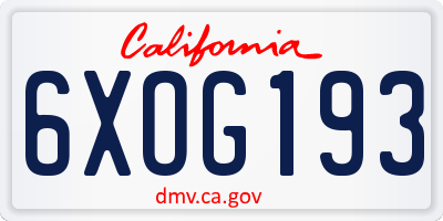 CA license plate 6XOG193