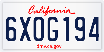 CA license plate 6XOG194