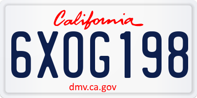 CA license plate 6XOG198