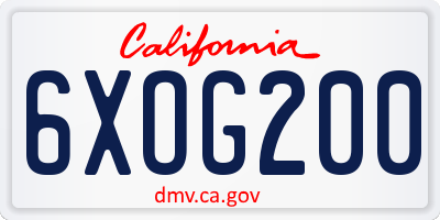 CA license plate 6XOG200