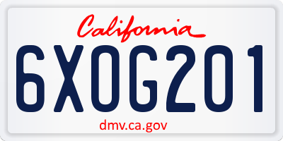 CA license plate 6XOG201