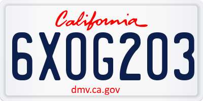 CA license plate 6XOG203