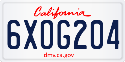 CA license plate 6XOG204