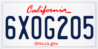 CA license plate 6XOG205