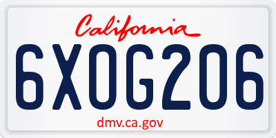 CA license plate 6XOG206
