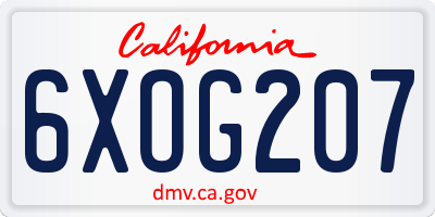 CA license plate 6XOG207