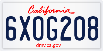 CA license plate 6XOG208