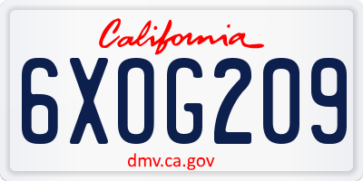 CA license plate 6XOG209