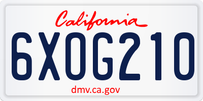 CA license plate 6XOG210