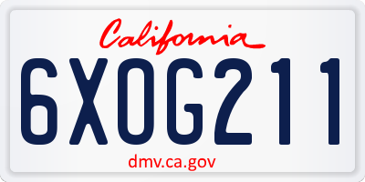 CA license plate 6XOG211