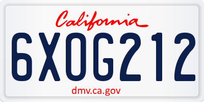 CA license plate 6XOG212