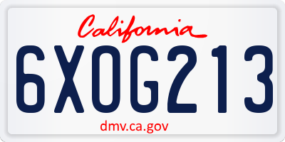 CA license plate 6XOG213