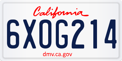 CA license plate 6XOG214