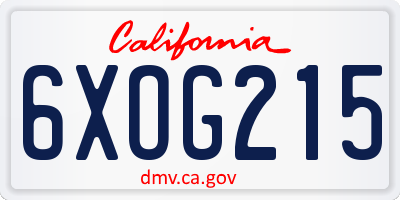 CA license plate 6XOG215