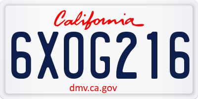 CA license plate 6XOG216