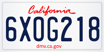 CA license plate 6XOG218
