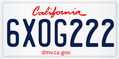 CA license plate 6XOG222