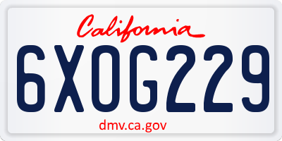 CA license plate 6XOG229