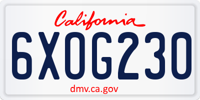 CA license plate 6XOG230
