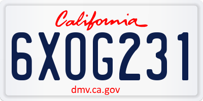CA license plate 6XOG231