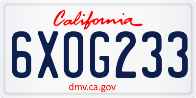 CA license plate 6XOG233