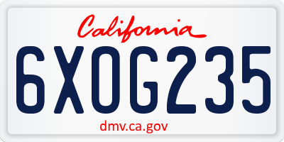 CA license plate 6XOG235