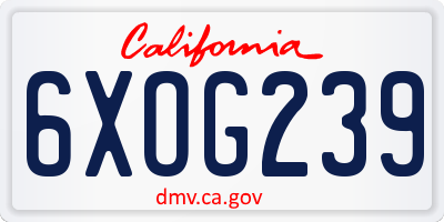 CA license plate 6XOG239