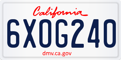 CA license plate 6XOG240