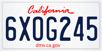 CA license plate 6XOG245