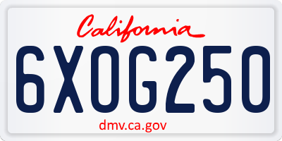 CA license plate 6XOG250