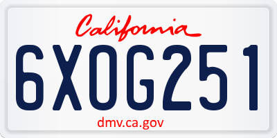 CA license plate 6XOG251