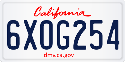 CA license plate 6XOG254