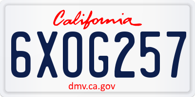 CA license plate 6XOG257
