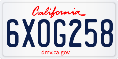 CA license plate 6XOG258