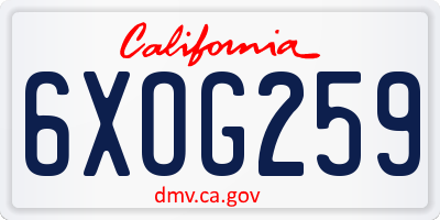 CA license plate 6XOG259