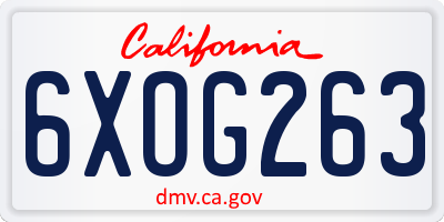 CA license plate 6XOG263