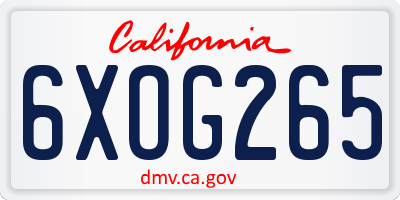CA license plate 6XOG265