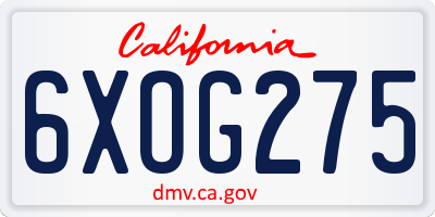 CA license plate 6XOG275