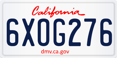 CA license plate 6XOG276