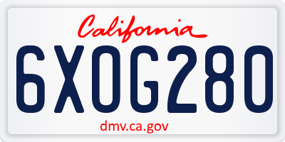 CA license plate 6XOG280