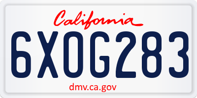 CA license plate 6XOG283