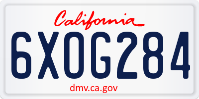 CA license plate 6XOG284